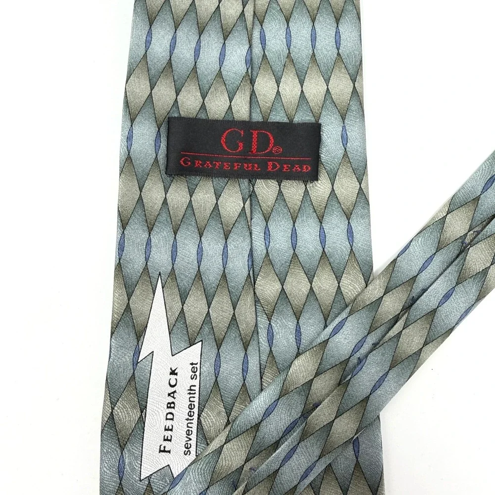 GRATEFUL DEAD Vintage 1996 Feedback Seventeenth Set Silk Tie Blue Gray Geometric